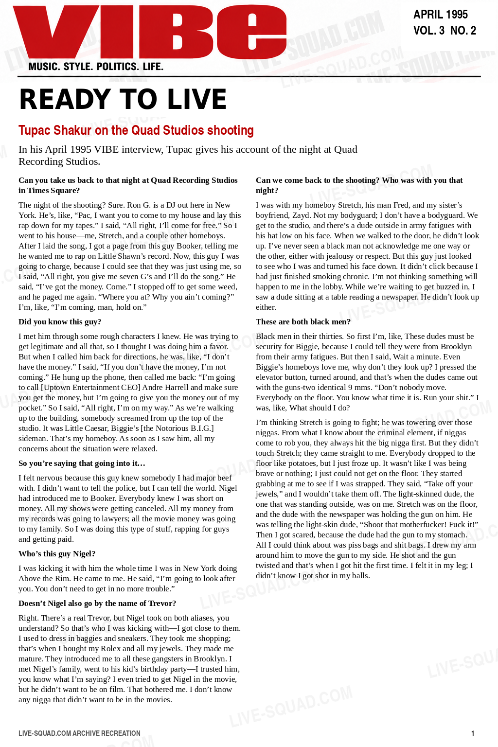 VIBE Magazine April 1995 — 2Pac interview, page 1