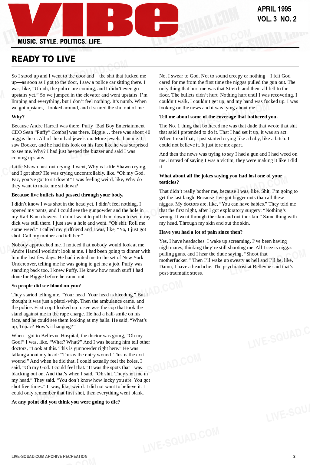 VIBE Magazine April 1995 — 2Pac interview, page 2