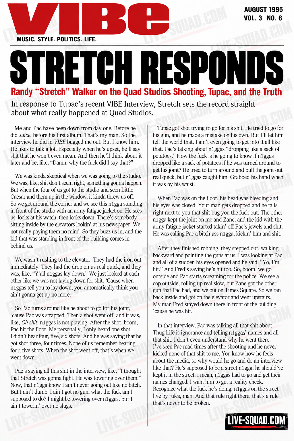 VIBE Magazine August 1995 — Stretch Responds